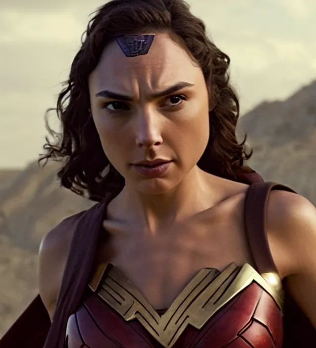 Image similar to gal gadot in star wars, movie still frame, hd, remastered, film grain, cinematic lighting