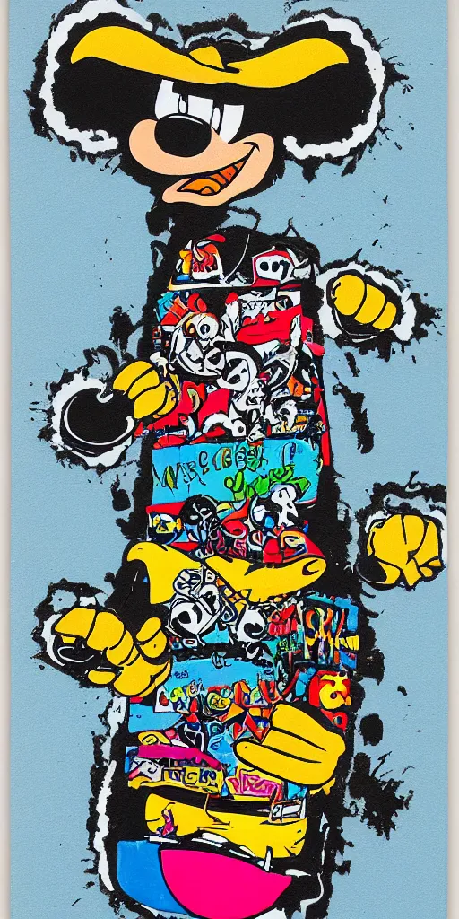 Image similar to fuzzbucket skateboard art by jamie thomas and toy machine, disney channel,