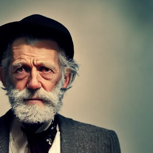 Image similar to tom holland as an old man with a beard as the new doctor who, cinematic, volumetric lighting, f 8 aperture, cinematic eastman 5 3 8 4 film, photorealistic