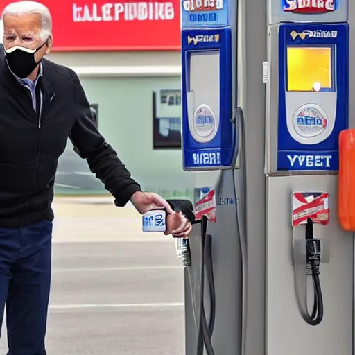 Image similar to Joe Biden sipping gasoline from the gas station gas pump