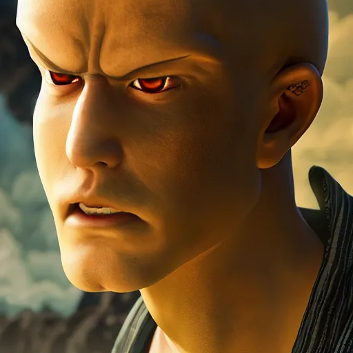 Image similar to a portrait of saitama as a genshin impact, ingame shot from genshin impact, wet reflections, unreal engine 5, intricate details, fantasy, hyper realism, humongous view, rtx, smooth, cinematic