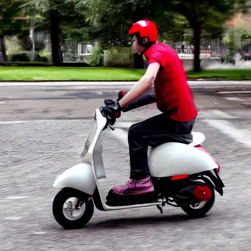 Image similar to delivery driver on scooter delivering boxes, extremely high quality, artistic rendering, cartoon, top - rated, award winning, realistic, sharp, no blur, edited, corrected colour, white background, trending