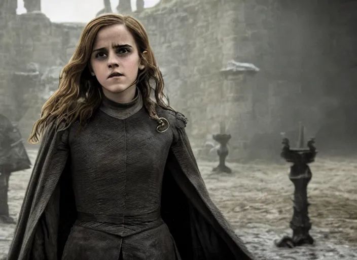 Image similar to emma watson as hermione granger in that infamous game of thrones scene