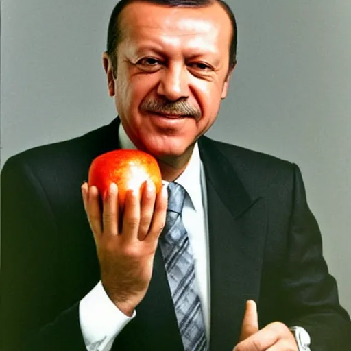 Image similar to recep tayyip erdogan smiling holding watermelon for a 1 9 9 0 s sitcom tv show, studio photograph, portrait c 1 2. 0