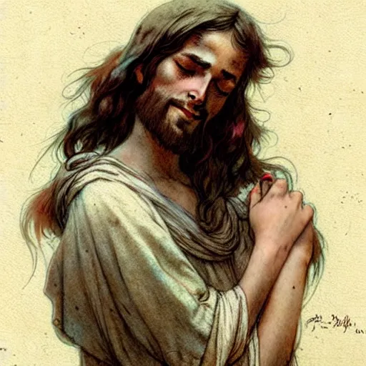 Image similar to (((((1950s Jesus . muted colors.))))) by Jean-Baptiste Monge !!!!!!!!!!!!!!!!!!!!!!!!!!!