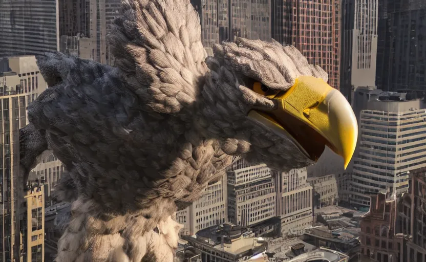 Prompt: giant falco lombardi terrorizing city, highly detailed, extremely high quality, hd, 4 k, 8 k, professional photographer, 4 0 mp, lifelike, top - rated, award winning, cinematic, realistic, detailed lighting, detailed shadows, sharp, no blur, edited, corrected, trending