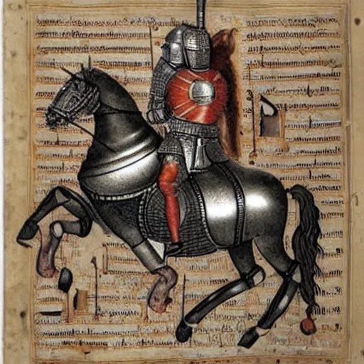 Prompt: An epic manuscript depicting an ancient knight in steel armour