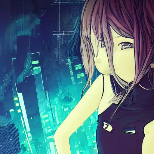 Image similar to Frequency indie album cover, luxury advertisement, indigo filter, blue and black colors. highly detailed post-cyberpunk sci-fi close-up schoolgirl in asian city in style of cytus and deemo, mysterious vibes, by Ilya Kuvshinov, by Greg Tocchini, nier:automata, set in half-life 2, beautiful with eerie vibes, very inspirational, very stylish, with gradients, surrealistic, dystopia, postapocalyptic vibes, depth of field, mist, rich cinematic atmosphere, perfect digital art, mystical journey in strange world, beautiful dramatic dark moody tones and studio lighting, shadows, bastion game, arthouse