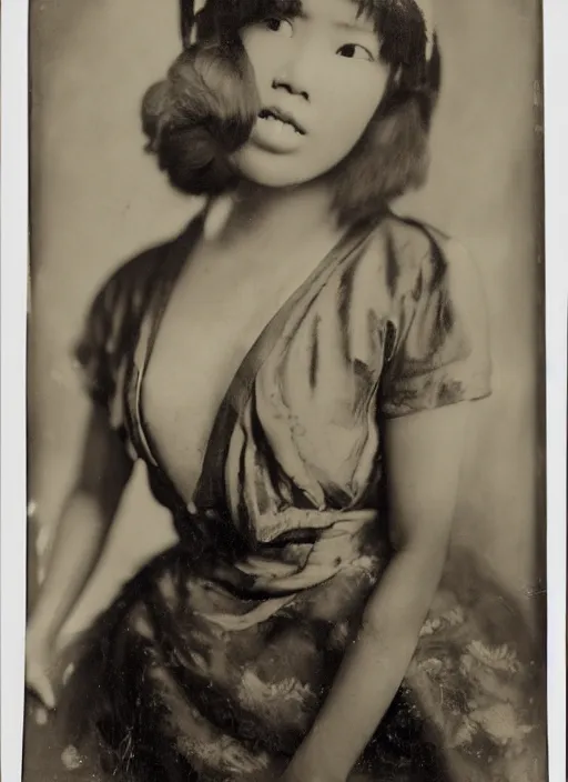 Prompt: a portrait of a young asian woman by george hurrell and james van der zee