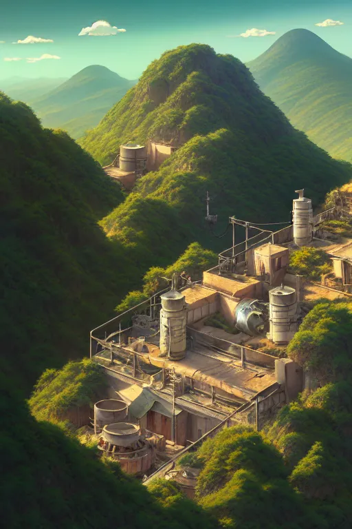 Prompt: a highly detailed matte painting of a post - apocalyptic hillside laboratory monastery aerial view, by studio ghibli, makoto shinkai, by artgerm, by wlop, by greg rutkowski, volumetric lighting, octane render, 4 k resolution, trending on artstation, masterpiece