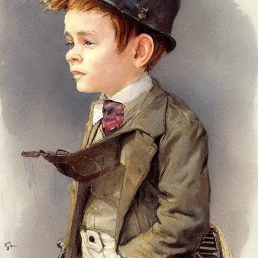 Image similar to (((((portrait of boy dressed as retro sciencepunk explorer costume . muted colors.))))) by Jean-Baptiste Monge !!!!!!!!!!!!!!!!!!!!!!!!!!!