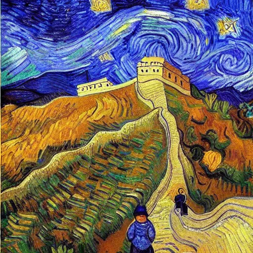 Image similar to Great Wall, Van Gogh-style oil painting