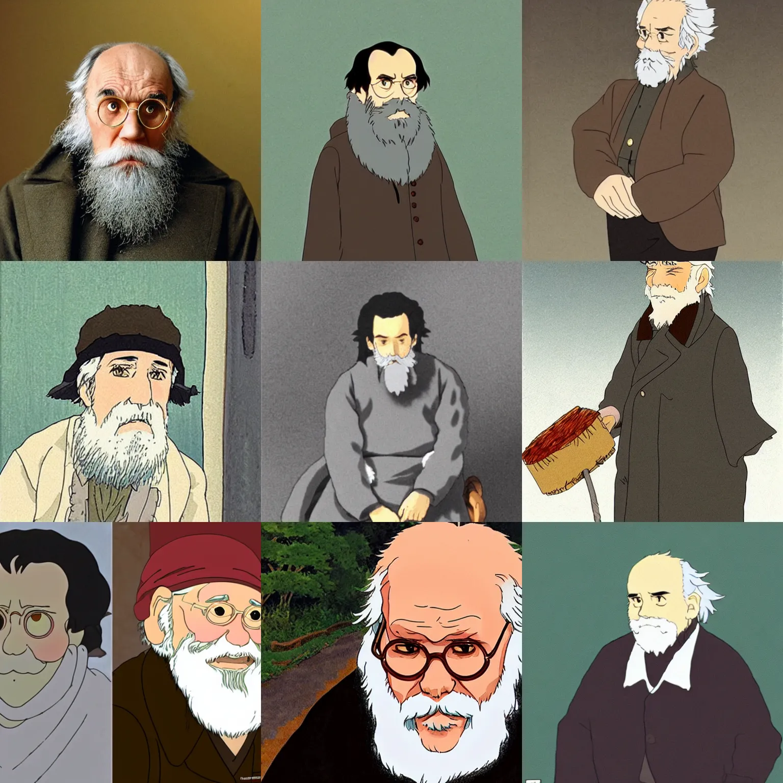 Prompt: leo tolstoy as studio ghibli movie character