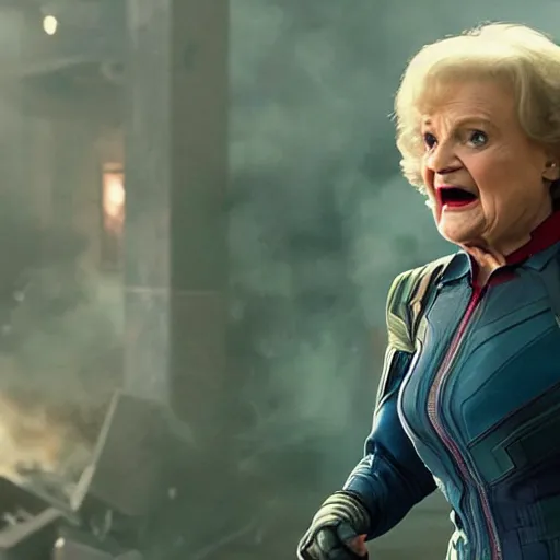 Image similar to Avengers Endgame (2019) played by Betty White as the HULK, action sequence, action shot, fluid, kinetic, frenetic, grandmotherly, 8K, 4K, action shot, movie still, cinematic