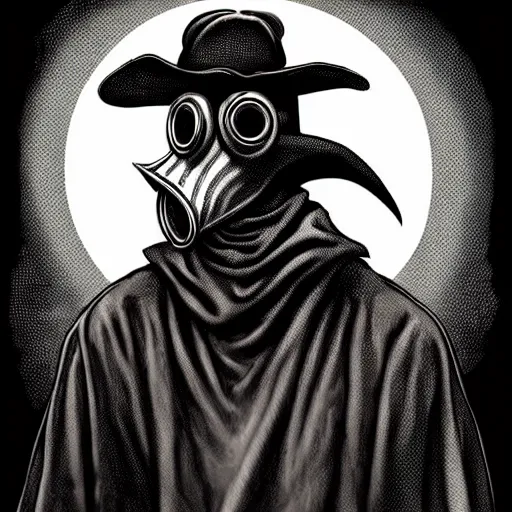 Prompt: graphic illustration, creative design, the plague doctor, biopunk, francis bacon, highly detailed, hunter s thompson, concept art