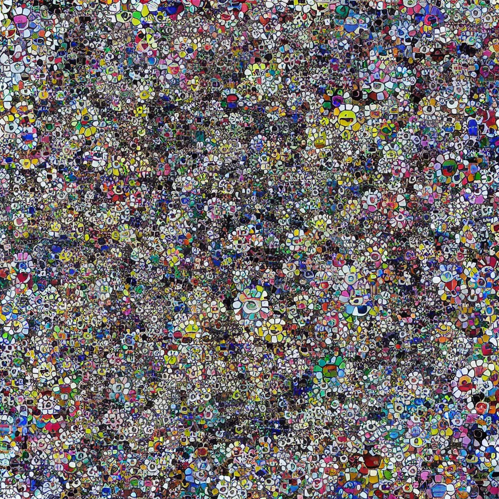 Image similar to camouflage made of love, style of takashi murakami, abstract, rei kawakubo artwork, cryptic, stipple, lines, splotch, color tearing, pitch bending, lines, blotches, color splotches, dark, ominous, abstract, minimal, points, technical, painting