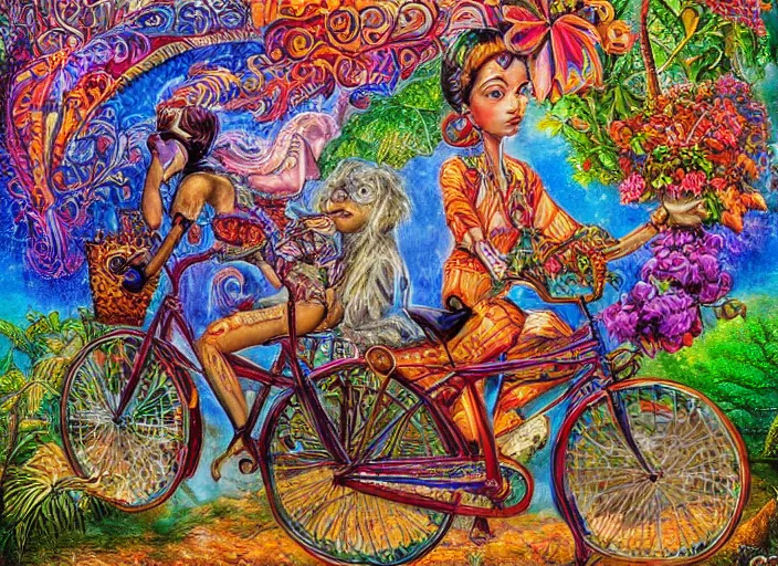 Image similar to 🌴🚲👴🏿🦋, lowbrow, 3 - d highly detailed, in the style of, josephine wall,