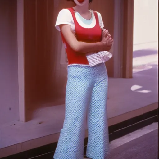 Prompt: kodachrome photograph of a stylish young woman from 1 9 7 6