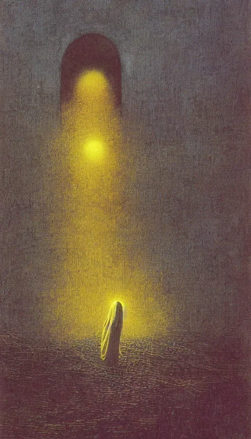 Prompt: forbidden knowledge, madness, the eldritch king in yellow by beksinski, tarot card, strange frames, ghibli