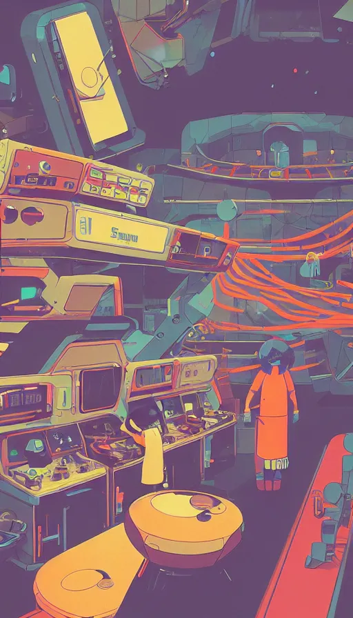 Prompt: fuel station in space, sharp focus, satoshi kon, james gilleard, moebius, print, risograph, cinematic, game art