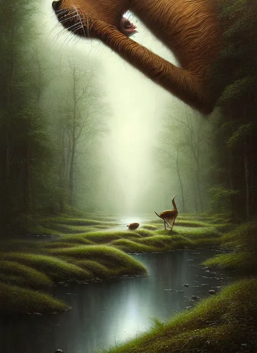 Image similar to a hyper-detailed 3d render like a Oil painting of Nature witnessing itself through all animals, surrealism!!!!! surreal concept art, lifelike, photorealistic, digital painting, aesthetic, smooth, sharp focus, Artstation HD, by Greg Rutkowski, Chris Tulloch McCabe, Valentina Remenar and Asher Duran,