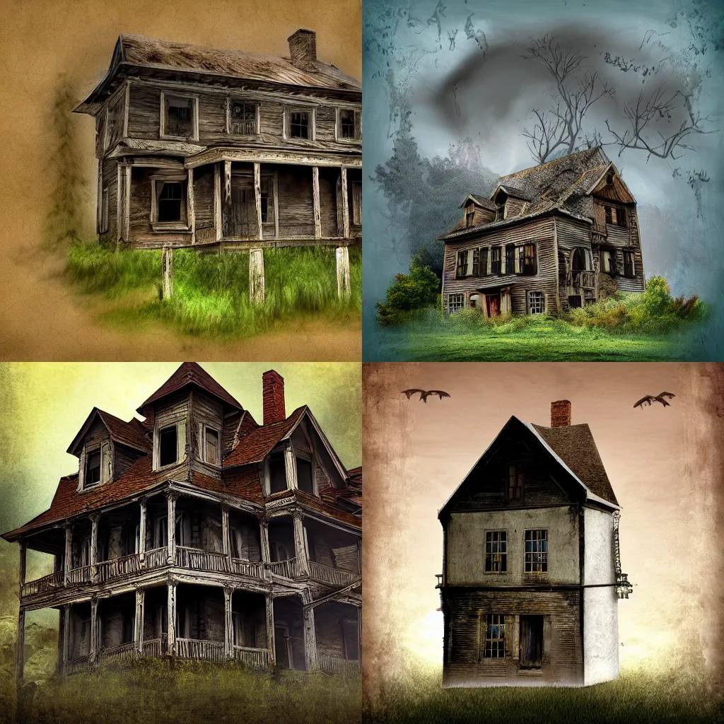 Prompt: the cursed old house, digital art