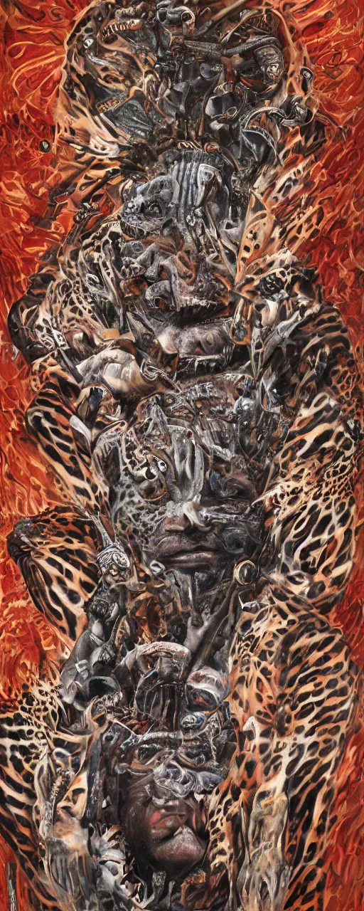 Image similar to an intricated and detailed painting of a shaman turning into a jaguar by jose clemente orozco 4 k render