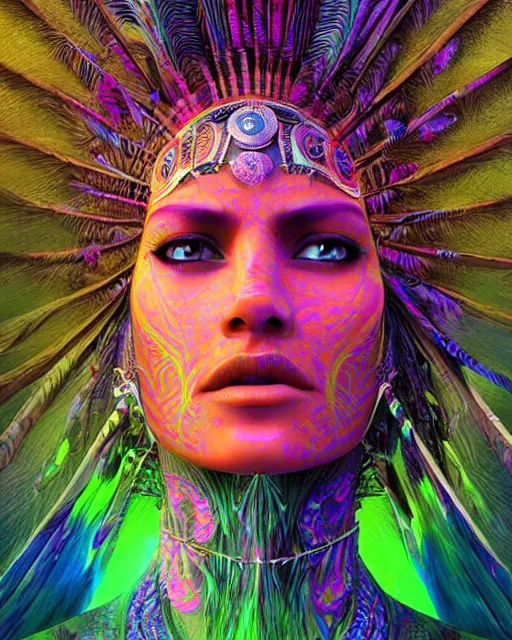 Image similar to a powerful energy psychedelic matrix indian woman, by alexander fedosav, hyper detailed digital matte painting, concept art, hyperrealism, 1 6 k resolution, cinema 4 d, 8 k resolution, trending on artstation, behance hd, a masterpiece, by stephan martiniere, particles, cel - shaded, power bright neon energy, by david a. hardy,