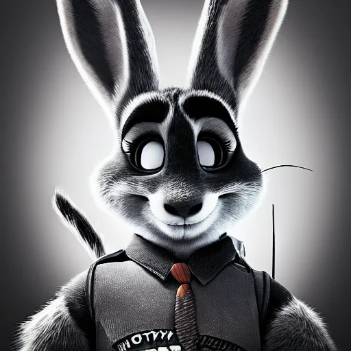 Image similar to Gritty black and white mugshot of Judy Hopps from Zootopia