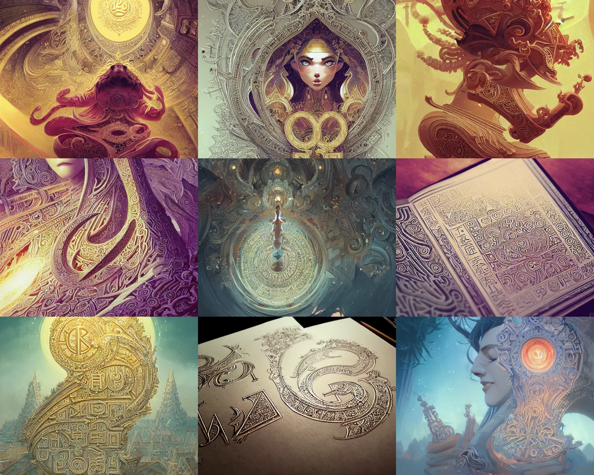 Prompt: divine alphabet, magnificent, close up, details, sharp focus, elegant, highly detailed, illustration, by Jordan Grimmer and greg rutkowski and PiNe(パイネ) and 薯子Imoko and 香川悠作 and wlop and maya takamura, intricate, beautiful, Trending artstation, pixiv, digital Art