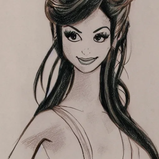 Image similar to milt kahl sketch of victoria justice with tendrils hair style as princess padme from star wars episode 3