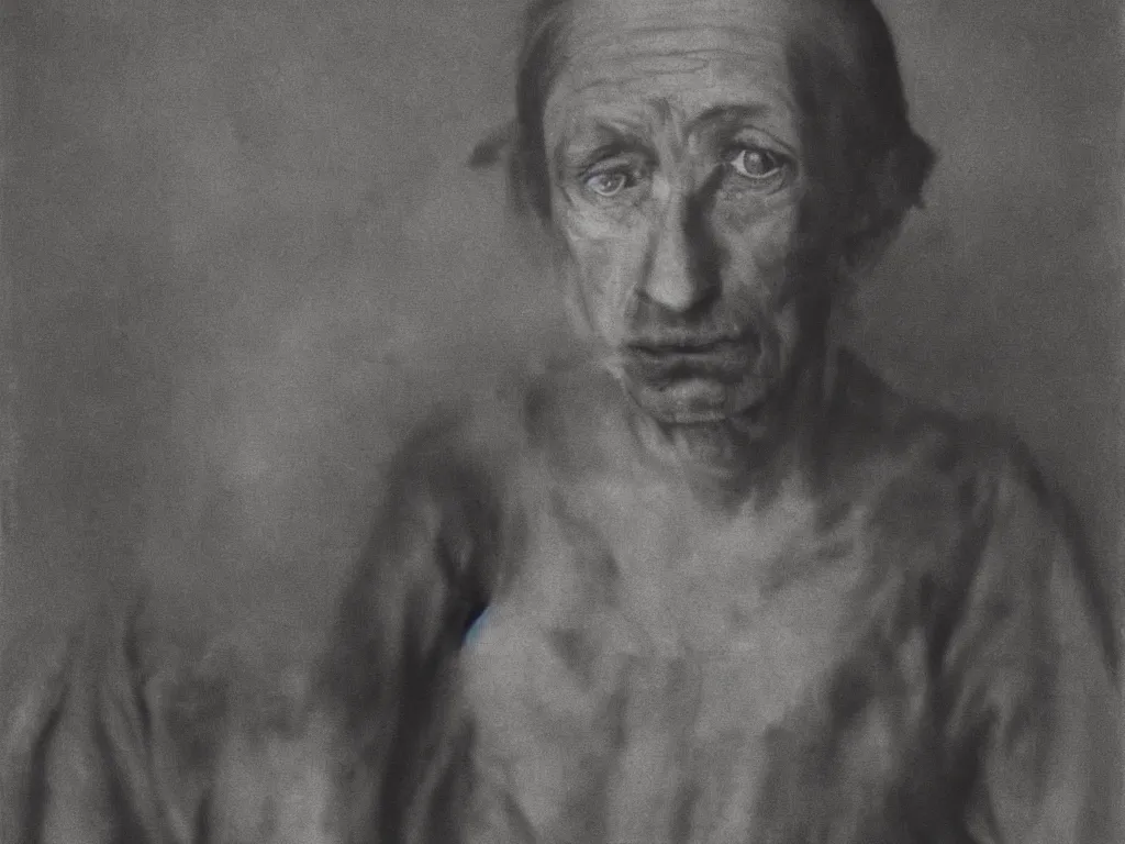 Image similar to portrait of a Meth addict. Painting by Zurbaran, August Sander.