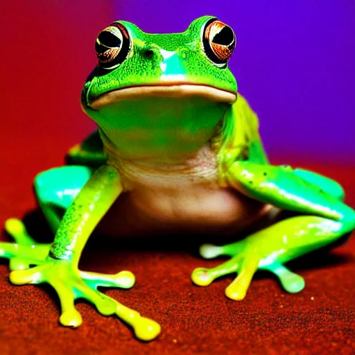 Prompt: Frog Lady photograph sharp focus colorful realistic