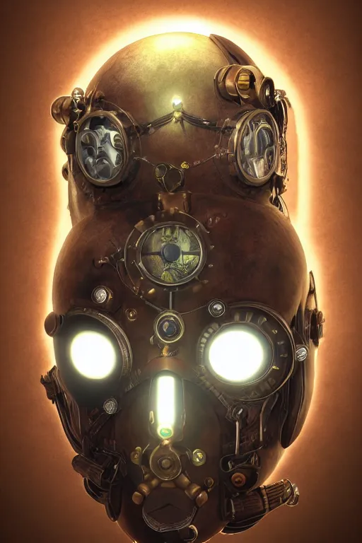 Image similar to steampunk mask minimalist fantasy art robot ninja helmet, global illumination ray tracing hdr fanart arstation by sung choi and eric pfeiffer and gabriel garza and casper konefal radiating a glowing aura