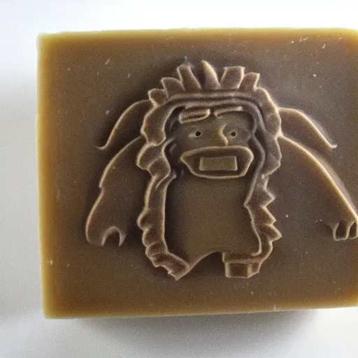 Image similar to the main character from spelunky carved out of a bar of soap
