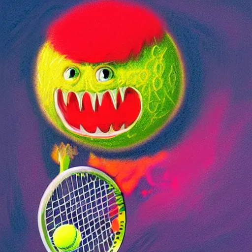 Image similar to a tennis ball monsters, colorful, digital art, fantasy, magic, chalk, trending on artstation, ultra detailed, professional illustration by basil gogos