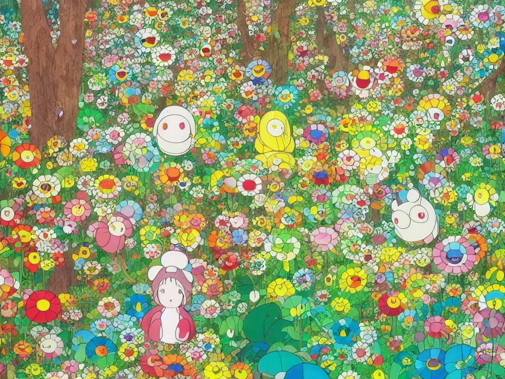 Image similar to colorful fairytale forest, illustration, concept art, colorful, beautiful, studio ghibli, takashi murakami, aoshima chiho, manga, cute and adorable