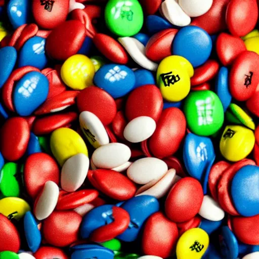Prompt: a pile of m & m candies forming eminem's face