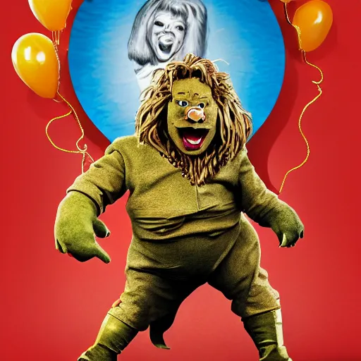 Image similar to snl chris farley as the cowardly lion of oz, studio poster photography, trending on artstation, featured on deviantart, award winning costume