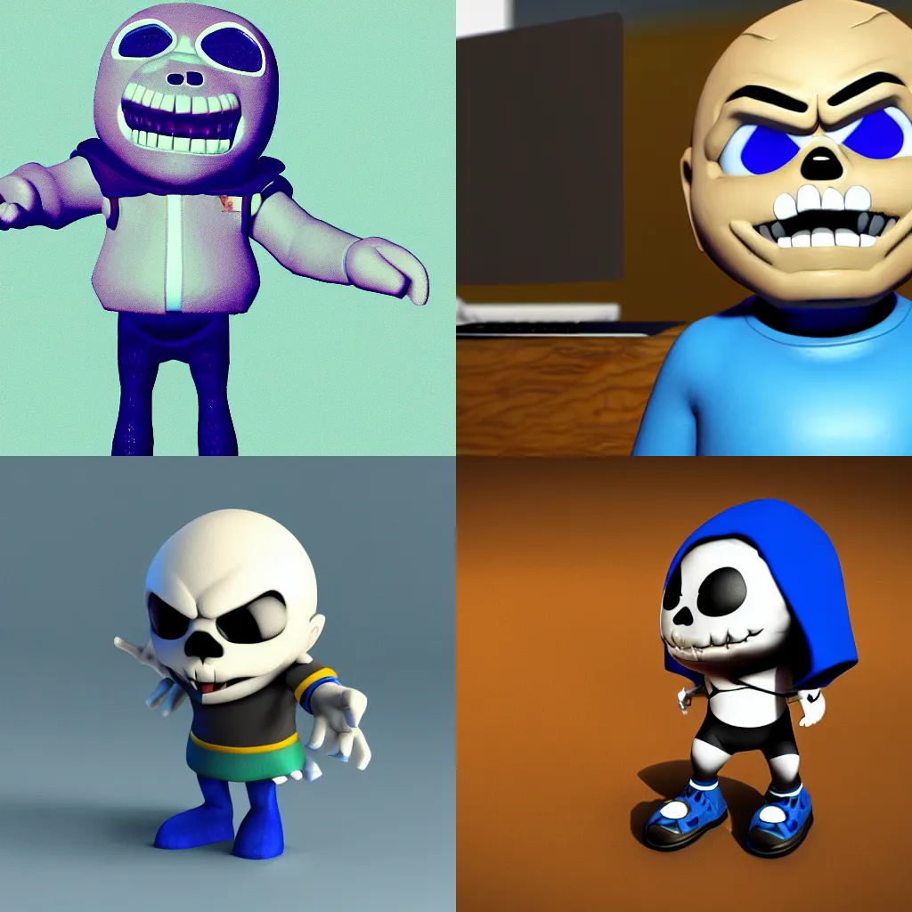 Prompt: sans from undertale discovers the internet, 3d render
