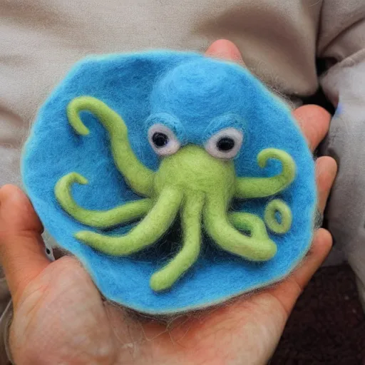 Image similar to a needle felted octopus, needle felting art.