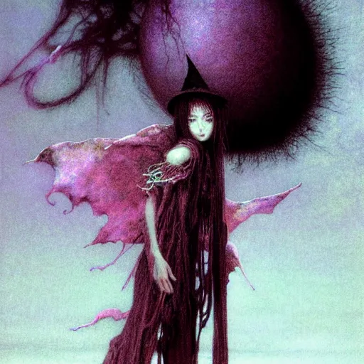 Image similar to young witch by kentaro miura, yoshitaka amano, beksinski