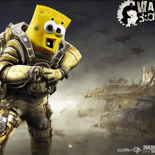 Image similar to Spongebob in Gears of War, highly detailed, high quality, HD, 4k, 8k, Canon 300mm, professional photographer, 40mp, lifelike, top-rated, award winning, realistic, sharp, no blur, edited, corrected, trending