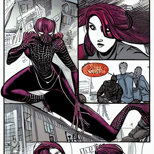 Prompt: Spider girl Judith Butler Comic Book Scan Artstation Wyrm Whisperer