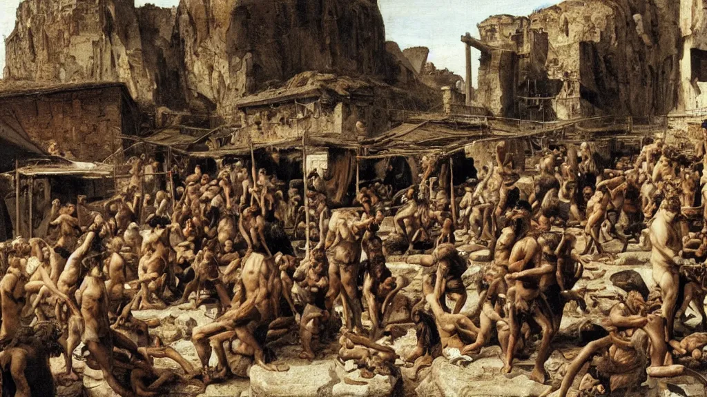 Image similar to neanderthal market, italian renaissance