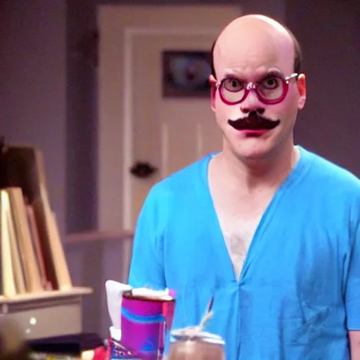 Prompt: tobias funke, from arrested development, wearing blue face paint as a muppet