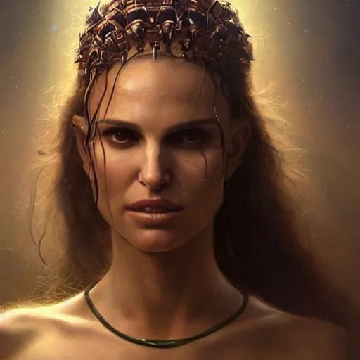 Prompt: a portrait of natalie portman as medusa in dramatic lighting, interior background, artstation, award - winning realistic sci - fi concept art by jim burns and greg rutkowski, beksinski, a realism masterpiece, alphonse mucha,