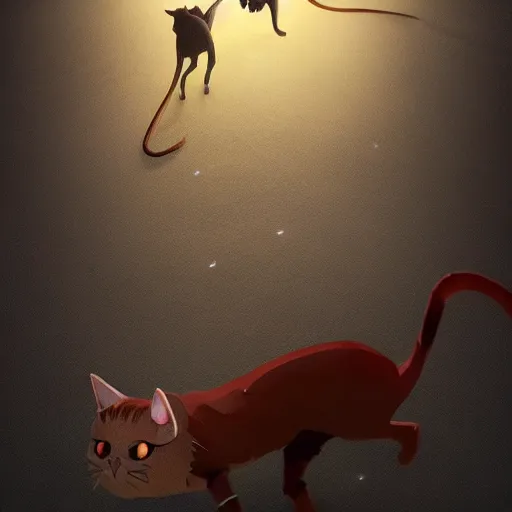 Image similar to deeply feared and terrified cat running away from the giant carnivorous sandwich, artstation hq, dark phantasy, stylized, symmetry, modeled lighting, detailed, expressive, true unsimulated emotions, created by hayao miyazaki