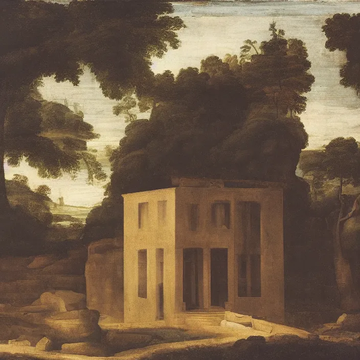 Image similar to a building in a serene landscape, by raphael