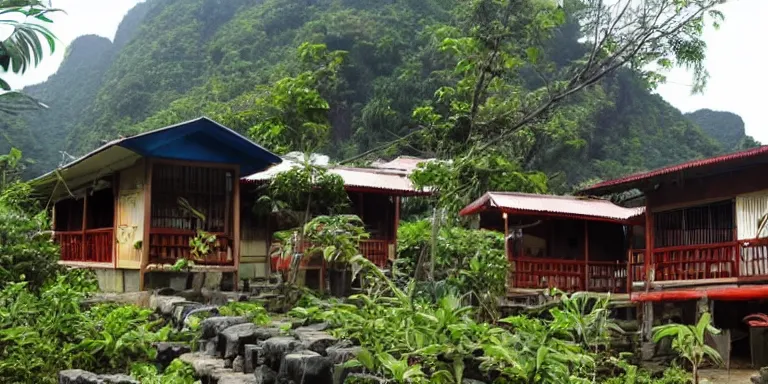 Prompt: a homestay place in Vietnam mountain area